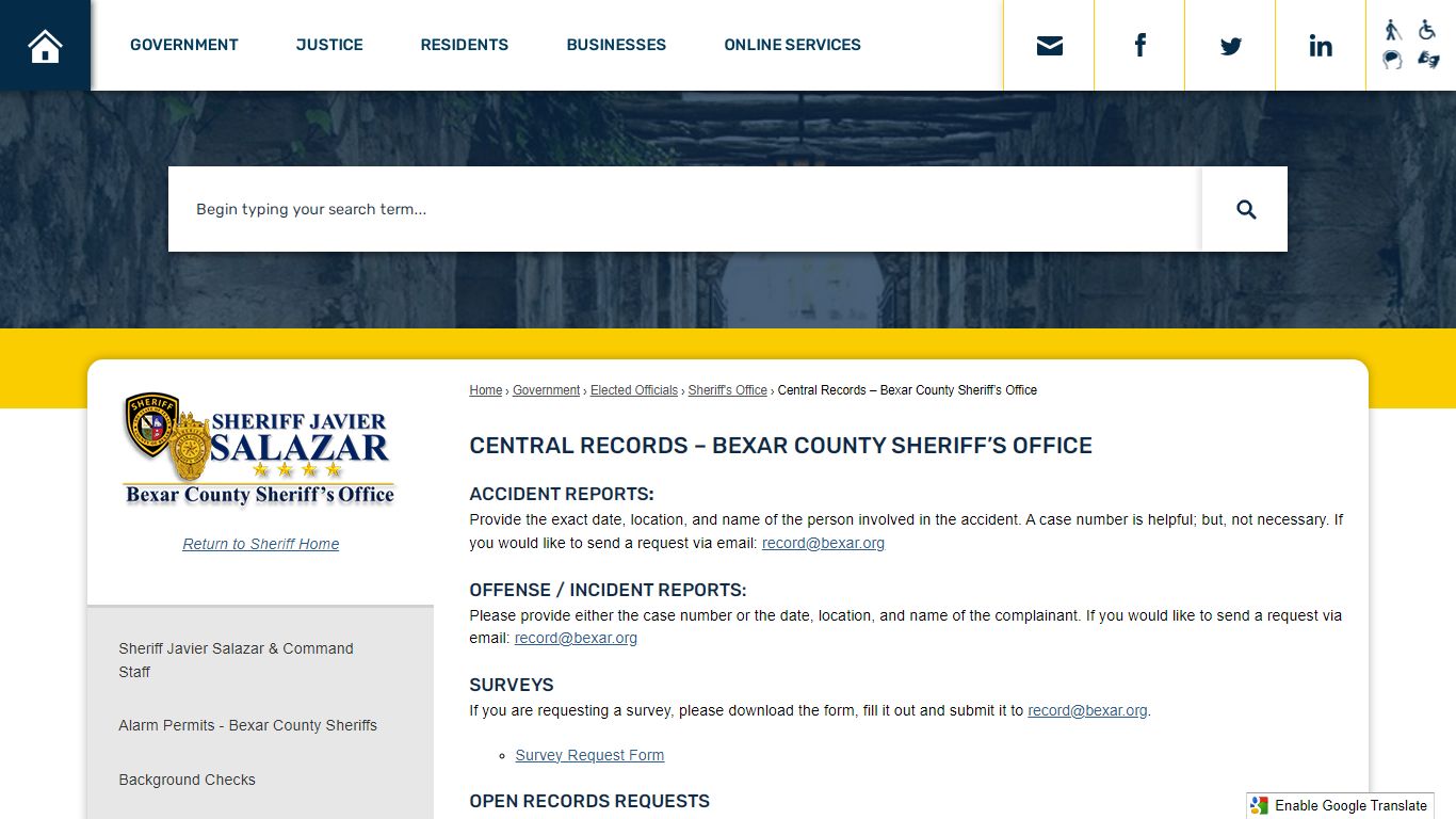 Central Records – Bexar County Sheriff’s Office